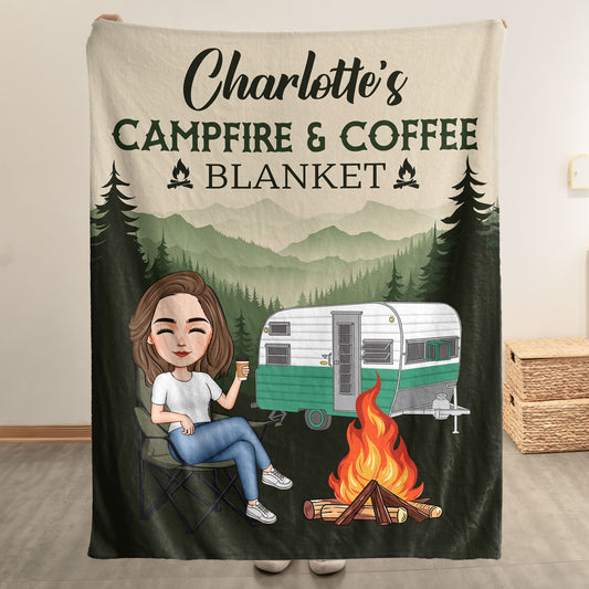 New Version Campfire And Coffee Blanket - Personalized Blanket