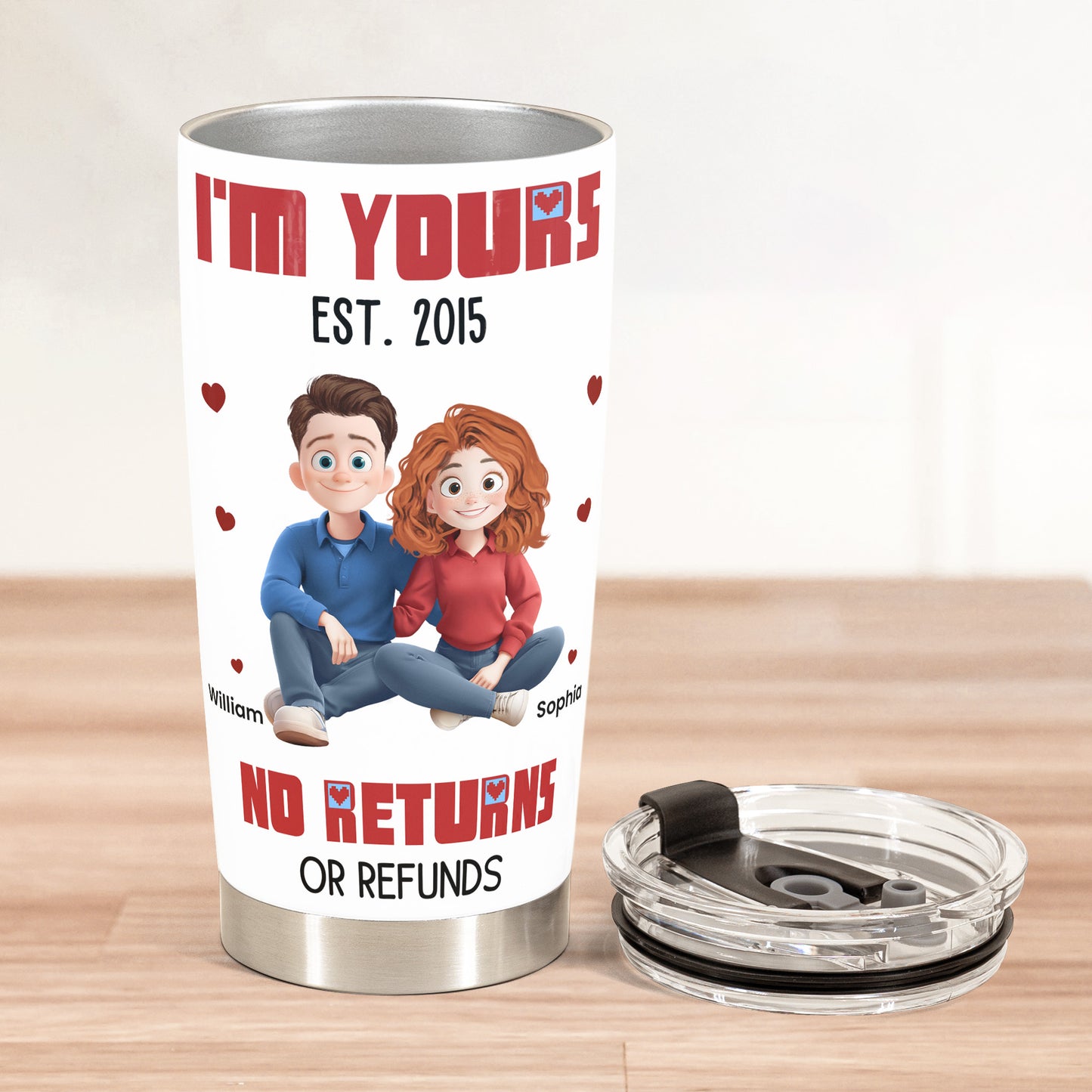 New Version Cartoon Couple I'm Yours No Returns Or Refunds - Personalized Tumbler Cup