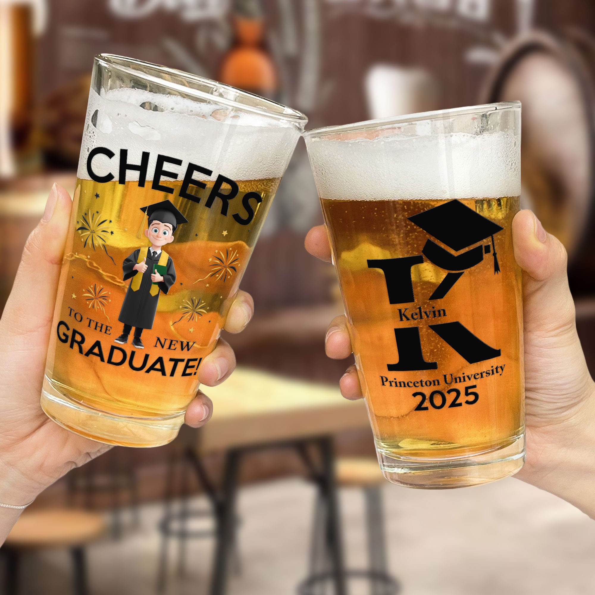 New Version Cheers To The New Graduate - Personalized Beer Glass