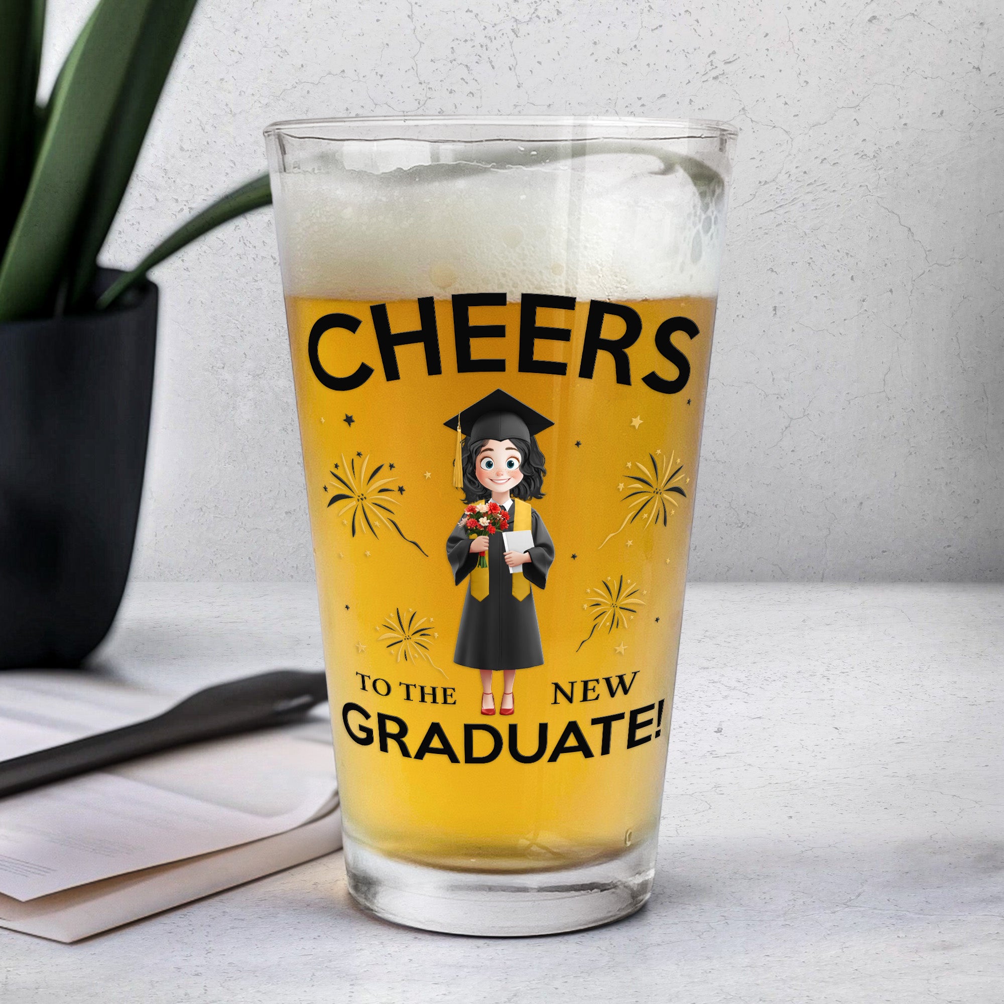New Version Cheers To The New Graduate - Personalized Beer Glass