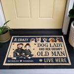 New Version Couple A Crazy Dog Lady And Her Grumpy Old Man - Personalized Doormat