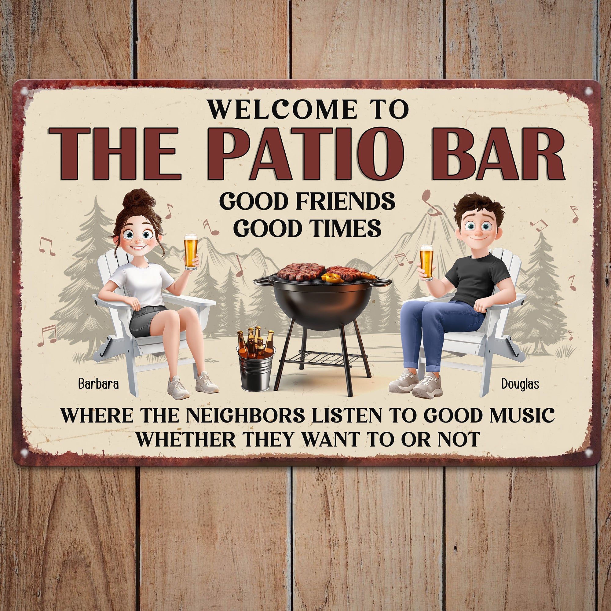 New Version Couple Backyard Bar Welcome To The Patio Bar - Personalized Metal Sign