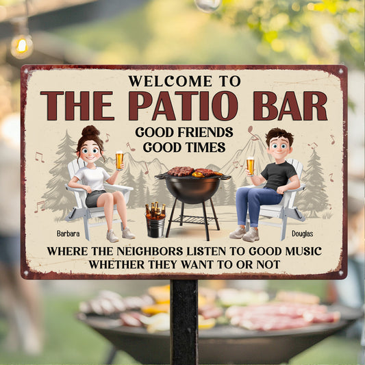 New Version Couple Backyard Bar Welcome To The Patio Bar - Personalized Metal Sign