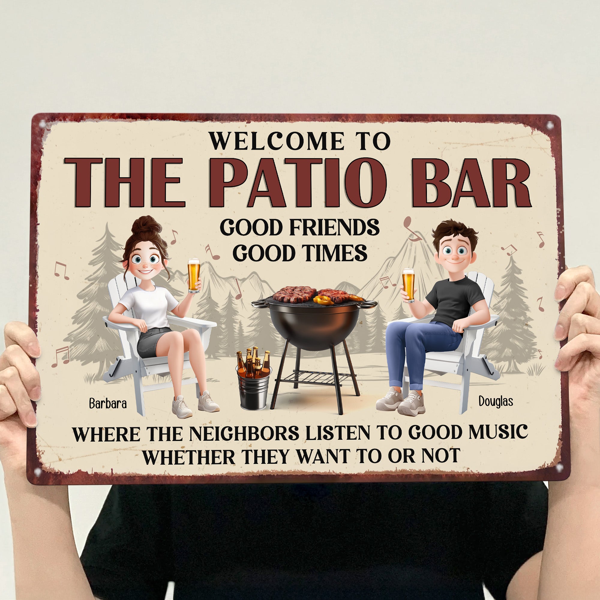 New Version Couple Backyard Bar Welcome To The Patio Bar - Personalized Metal Sign