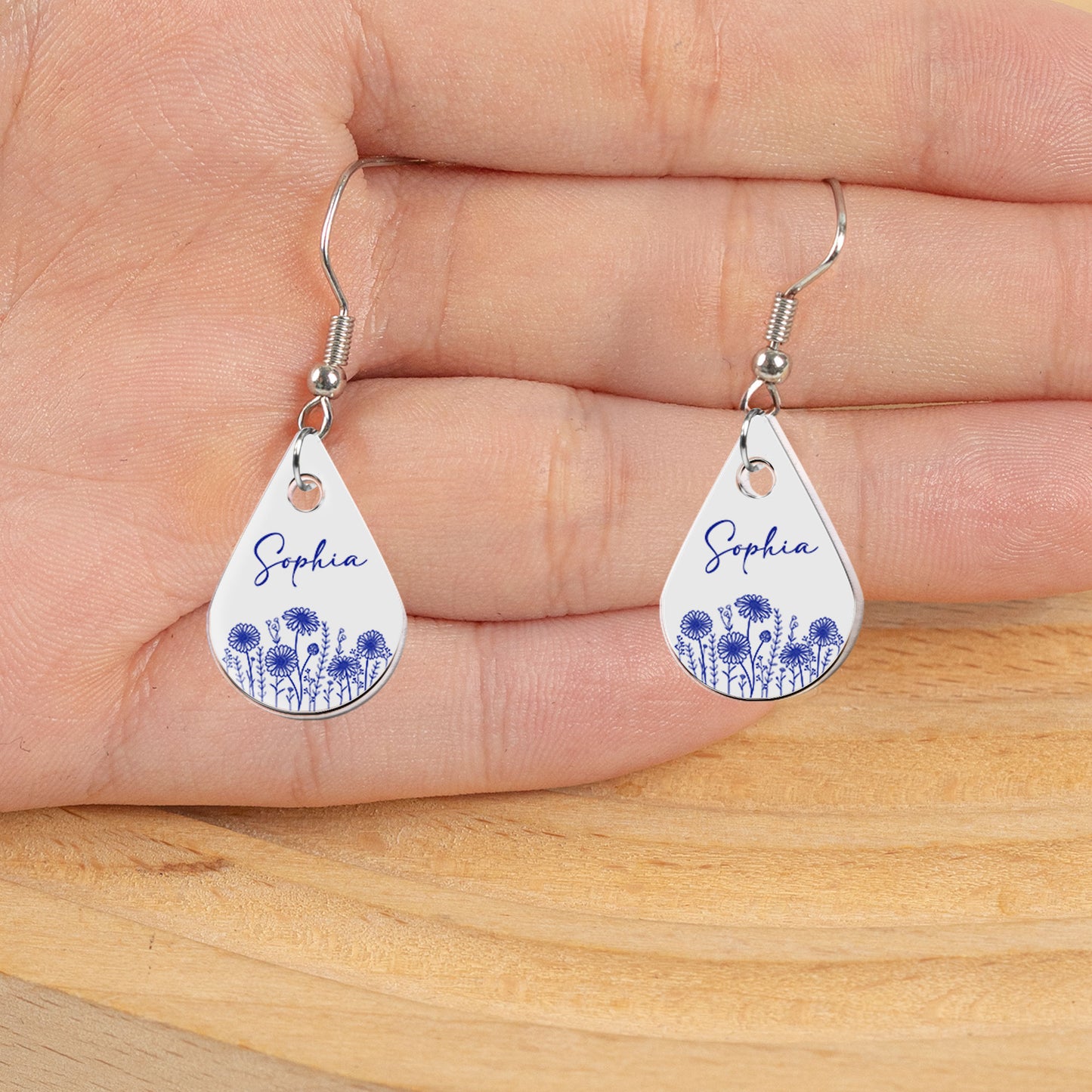 New Version Custom Birth Flower And Name - Personalized Acrylic Earrings