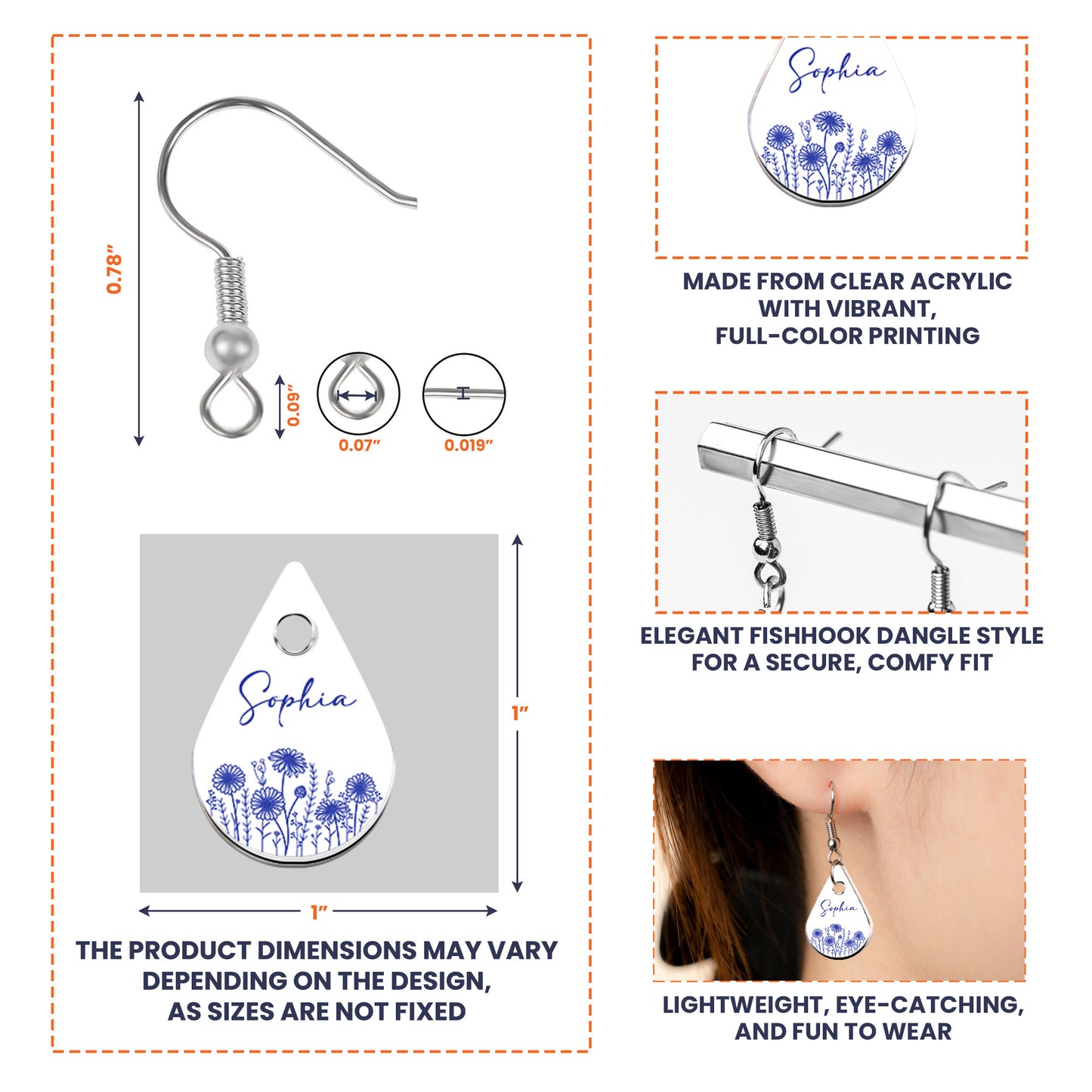 New Version Custom Birth Flower And Name - Personalized Acrylic Earrings