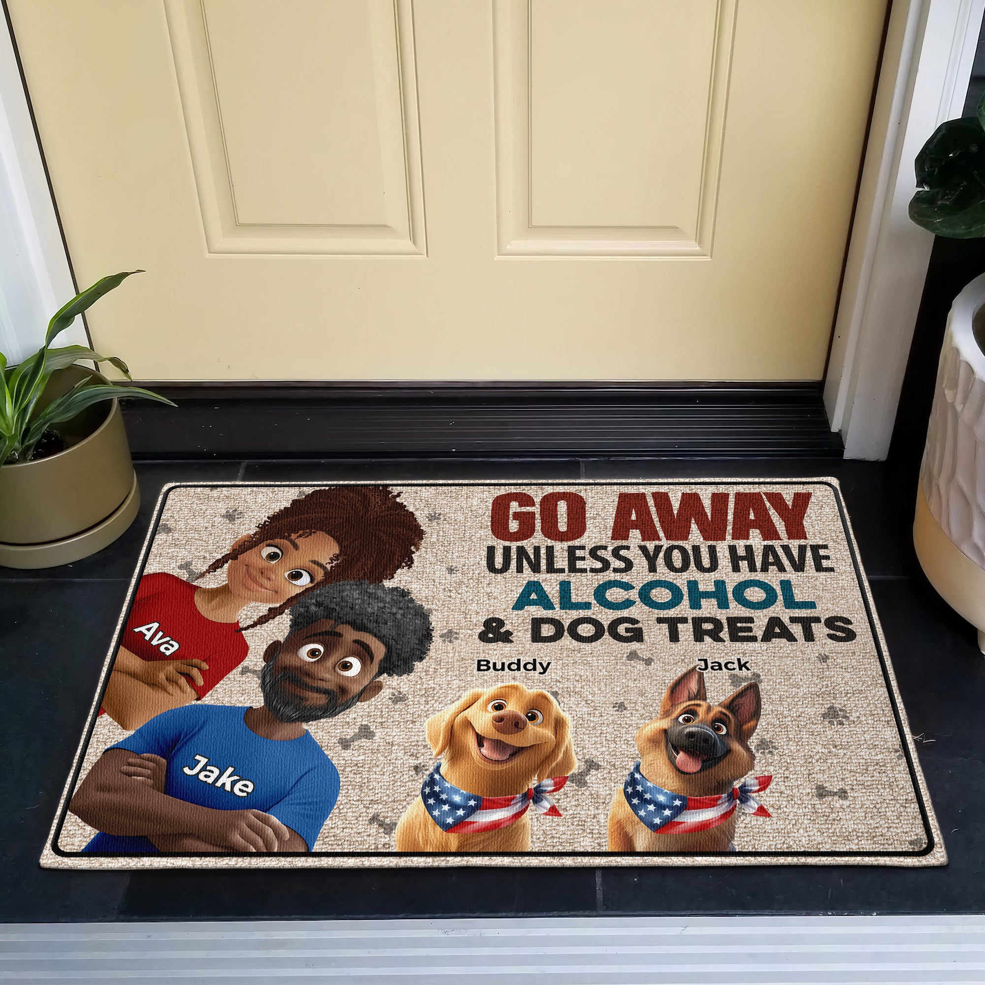 New Version Go Away Unless You Have Alcohol & Dog Treats Home Decor - Personalized Doormat