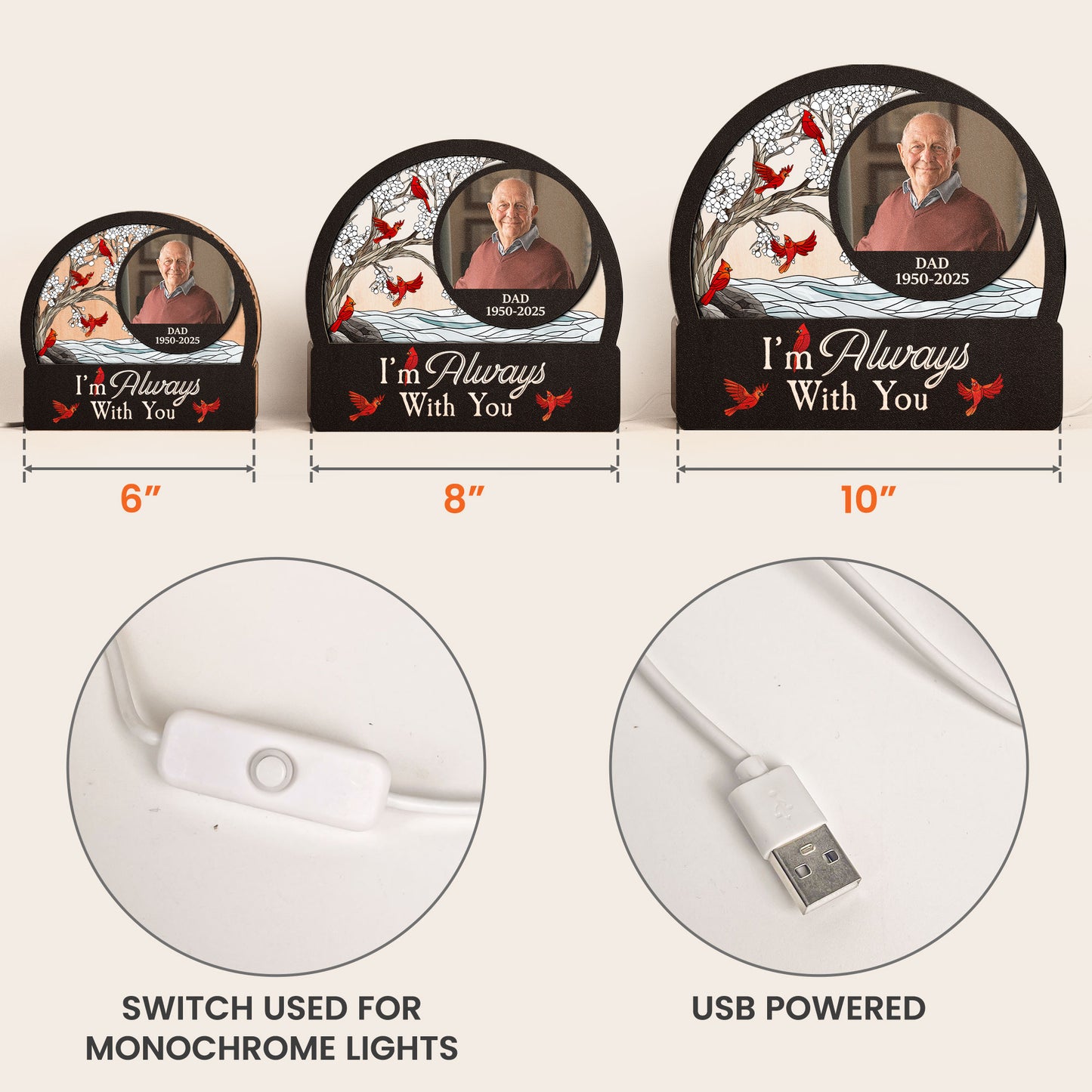 New Version I'm Always With You Memorial Light - Personalized Photo Lantern Night Light