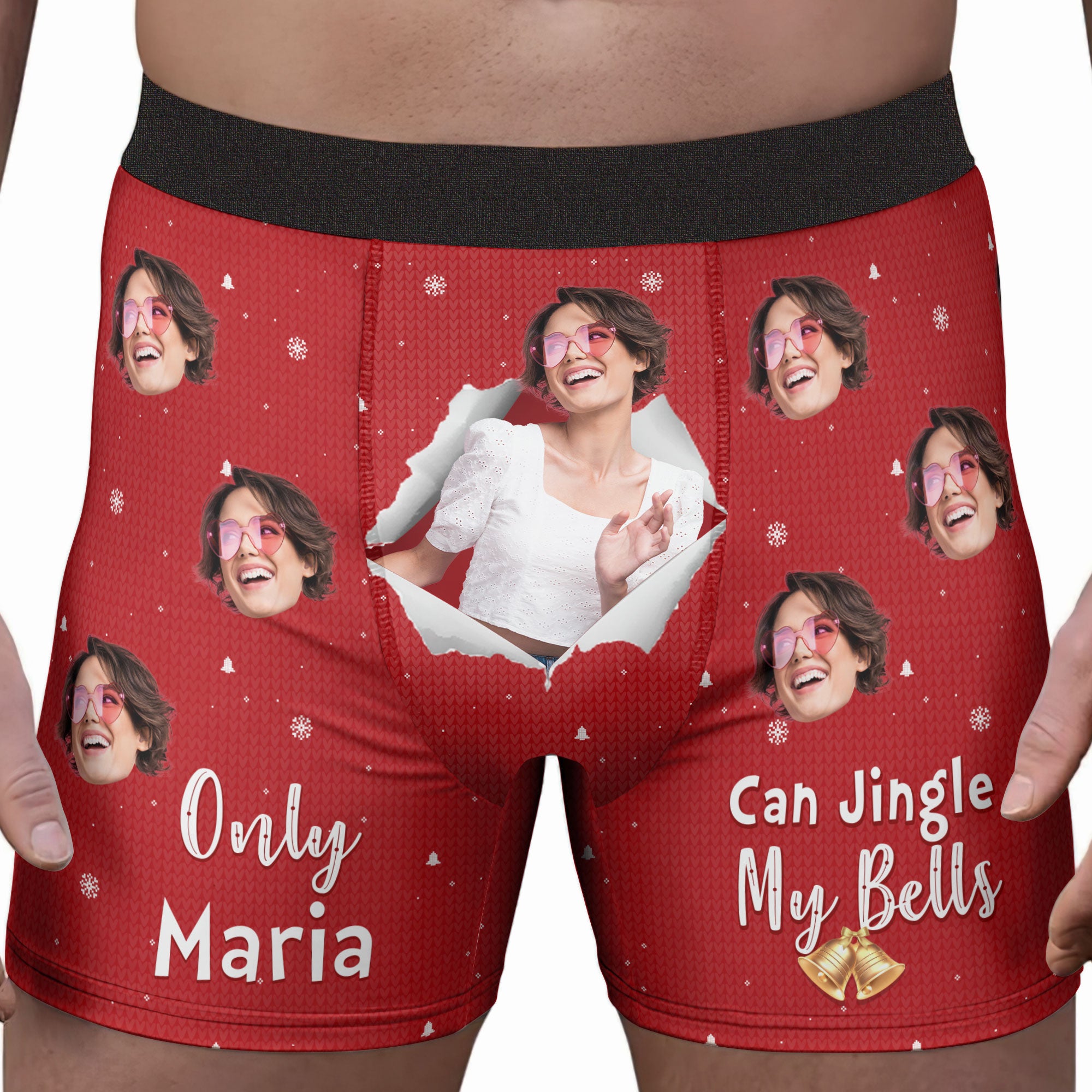 New Version Only Wife Can Jingle My Bells - Personalized Photo Men's Boxer Briefs - Christmas Gift For Husband