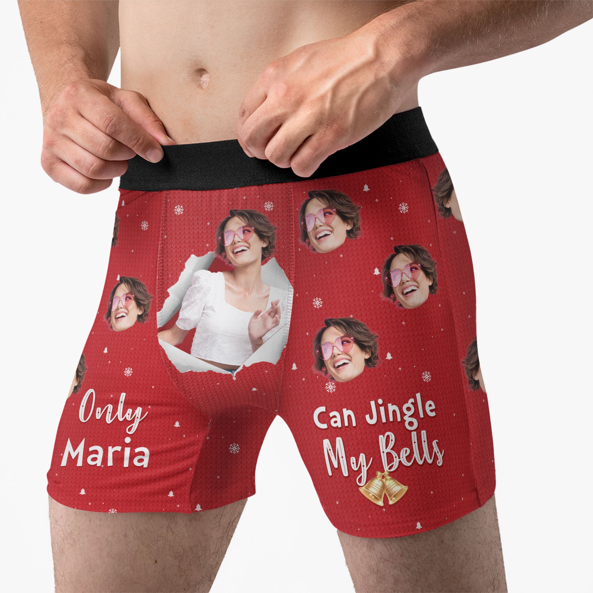 New Version Only Wife Can Jingle My Bells - Personalized Photo Men's Boxer Briefs - Christmas Gift For Husband