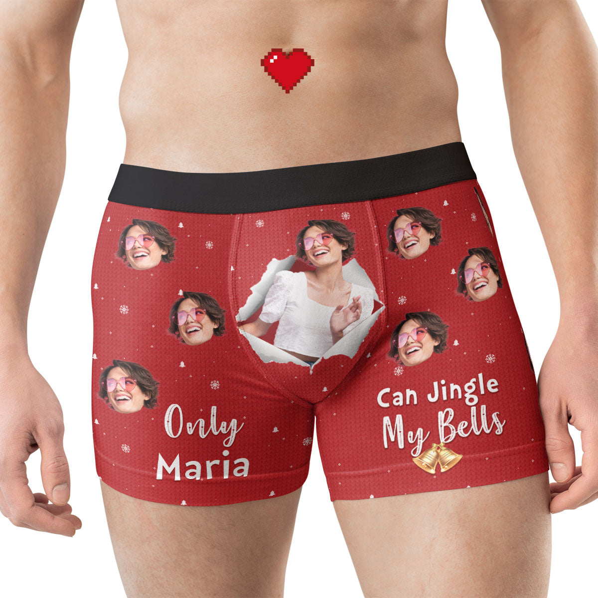 New Version Only Wife Can Jingle My Bells - Personalized Photo Men's Boxer Briefs - Christmas Gift For Husband