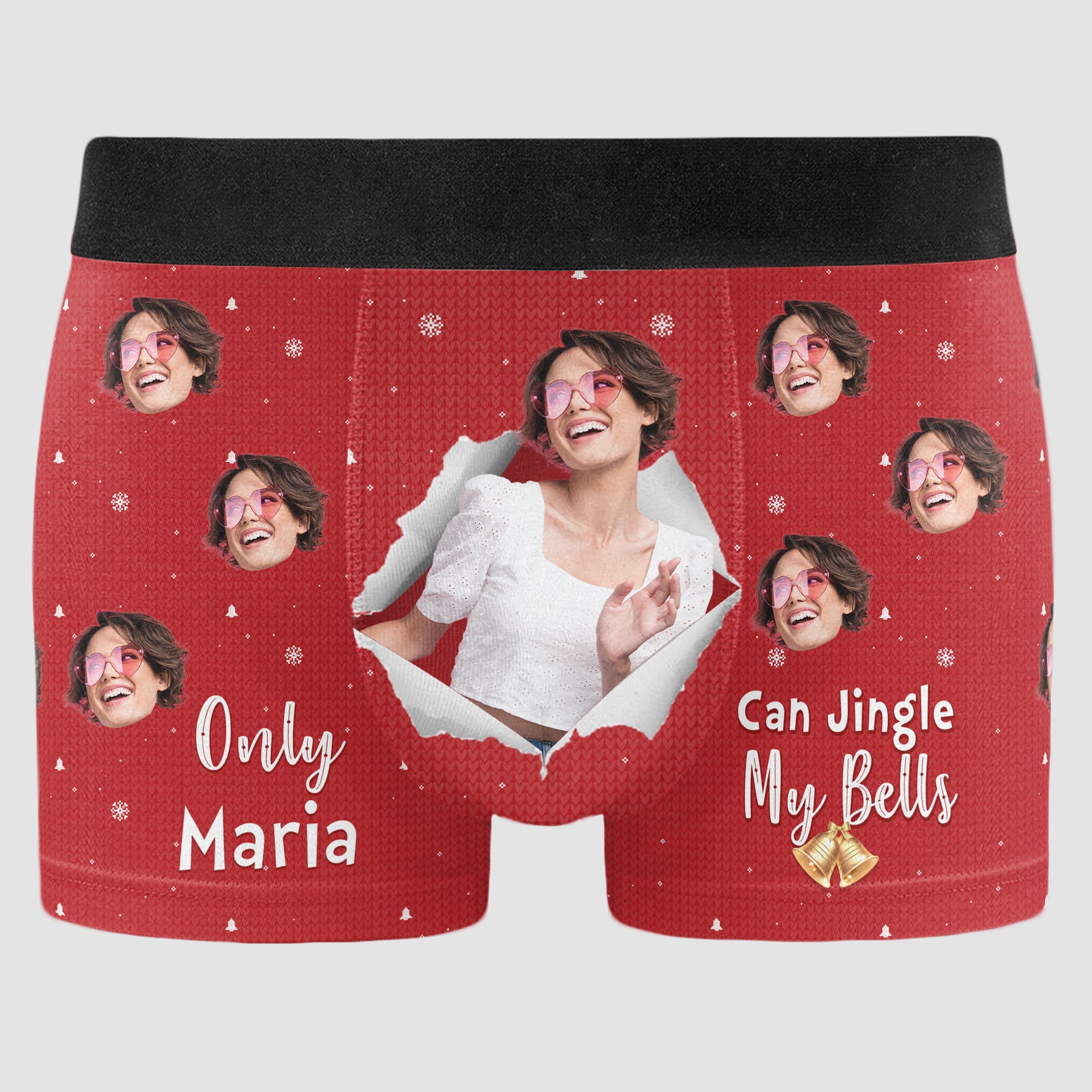 New Version Only Wife Can Jingle My Bells - Personalized Photo Men's Boxer Briefs - Christmas Gift For Husband