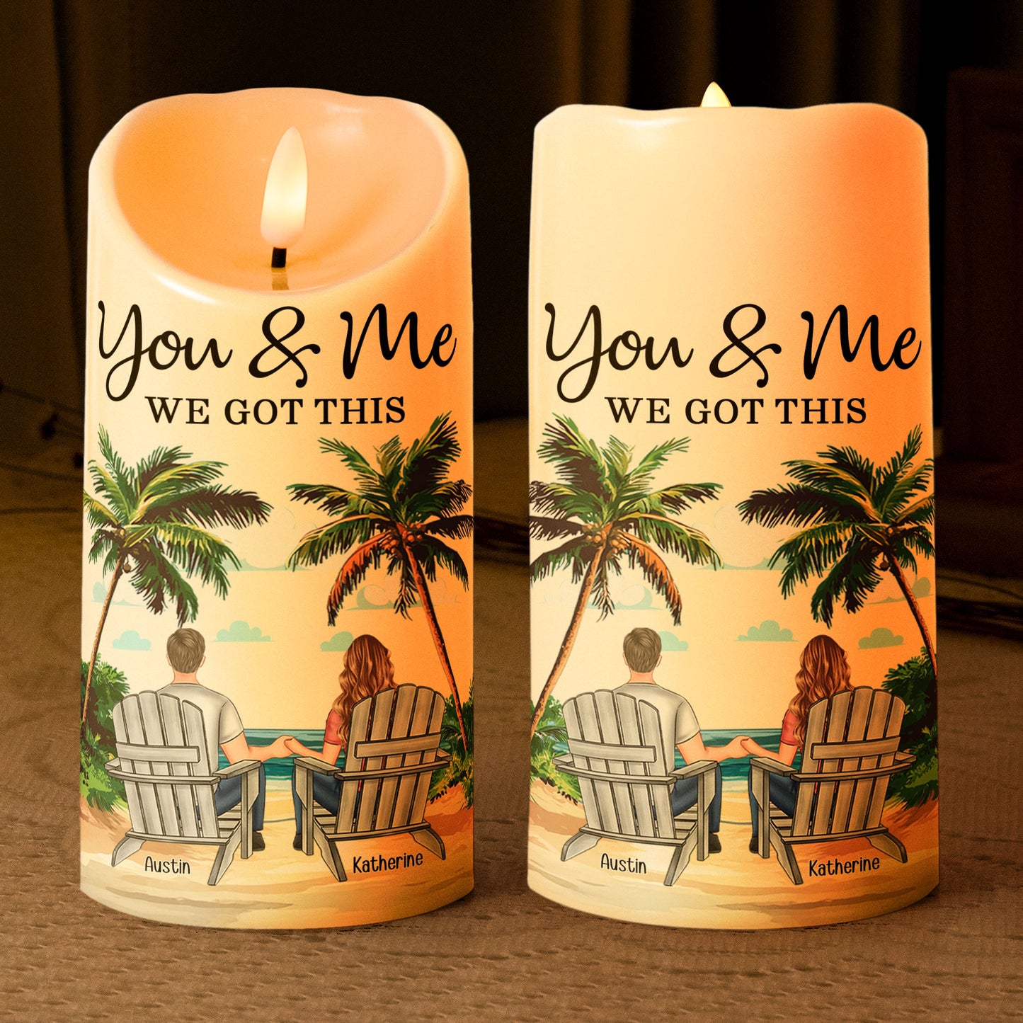 New Version You & Me We Got This Beach Scene - Personalized LED Candle