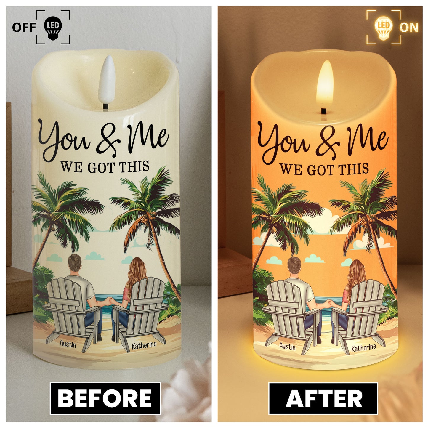 New Version You & Me We Got This Beach Scene - Personalized LED Candle
