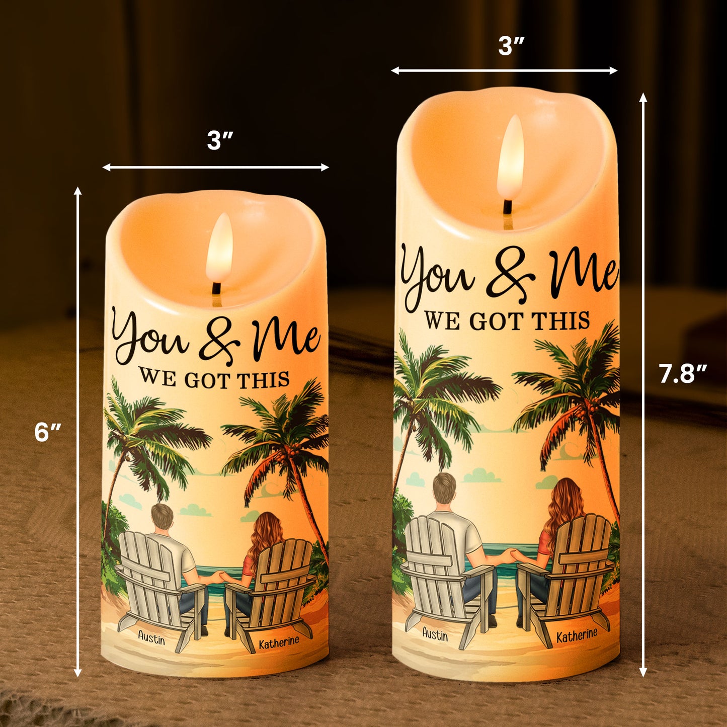New Version You & Me We Got This Beach Scene - Personalized LED Candle
