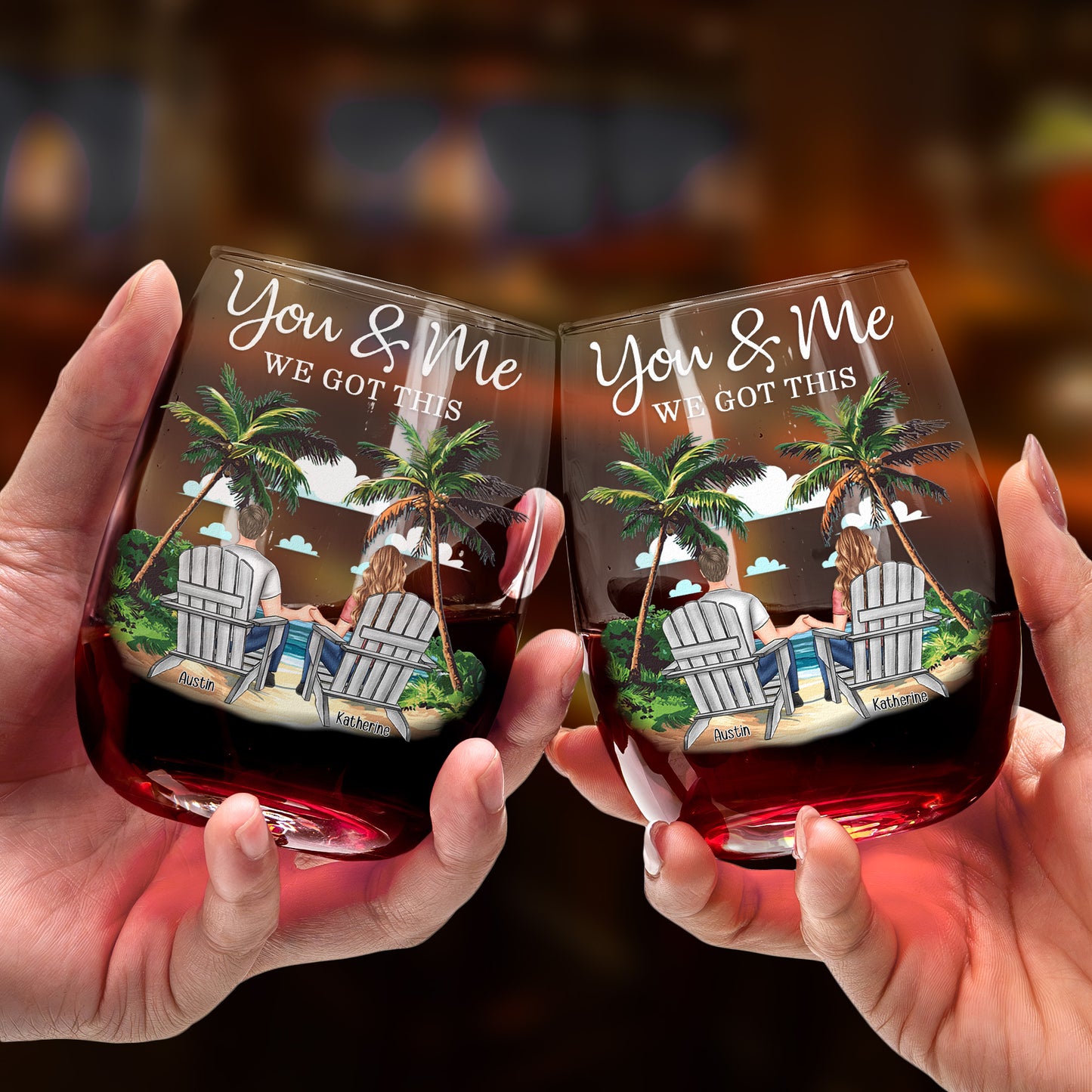 New Version You & Me We Got This Couple Gifts Wine Together - Personalized Stemless Wine Glass