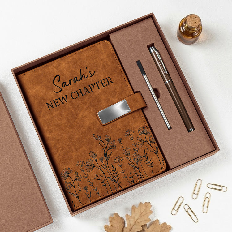 New-Chapter,-Next-Chapter-Custom-Birth-Flower-&-Name-Birthday-Gift,-Retirement-Gifts-For-Her-Personalized-Notebook-Set-1