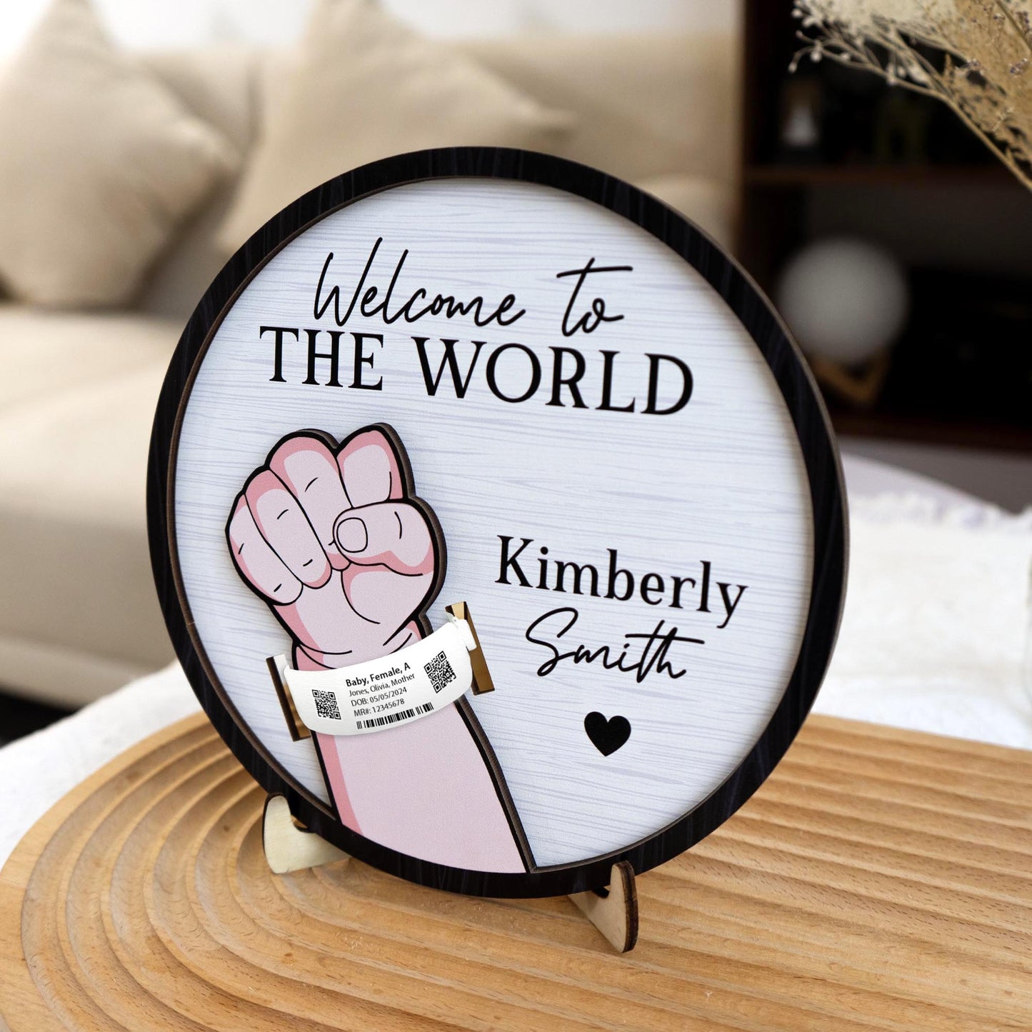Newborn Birth Hospital Bracelet Wristband Holder - Personalized Wooden Plaque