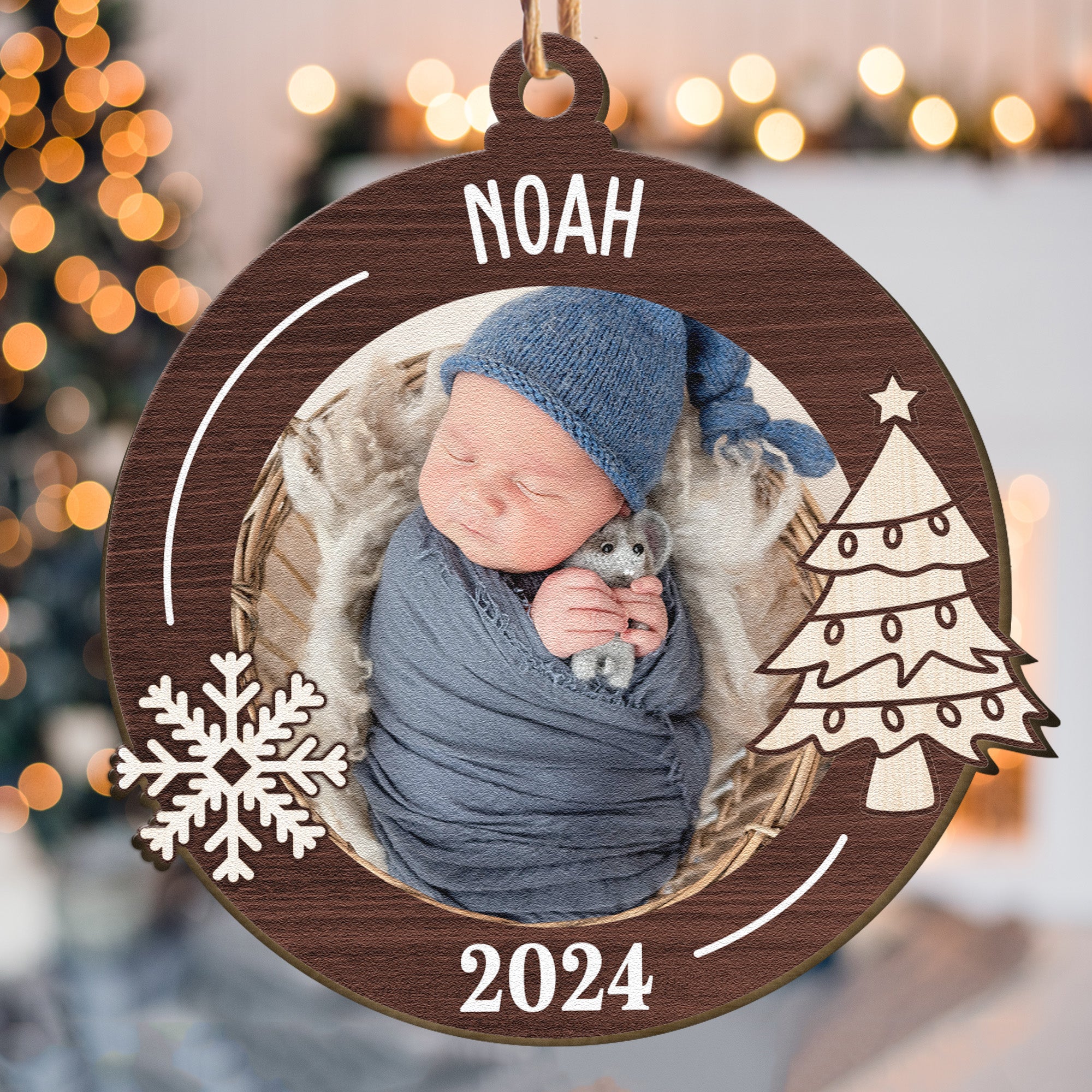 Newborn First Christmas Baby Gift - Personalized Wooden Photo Ornament