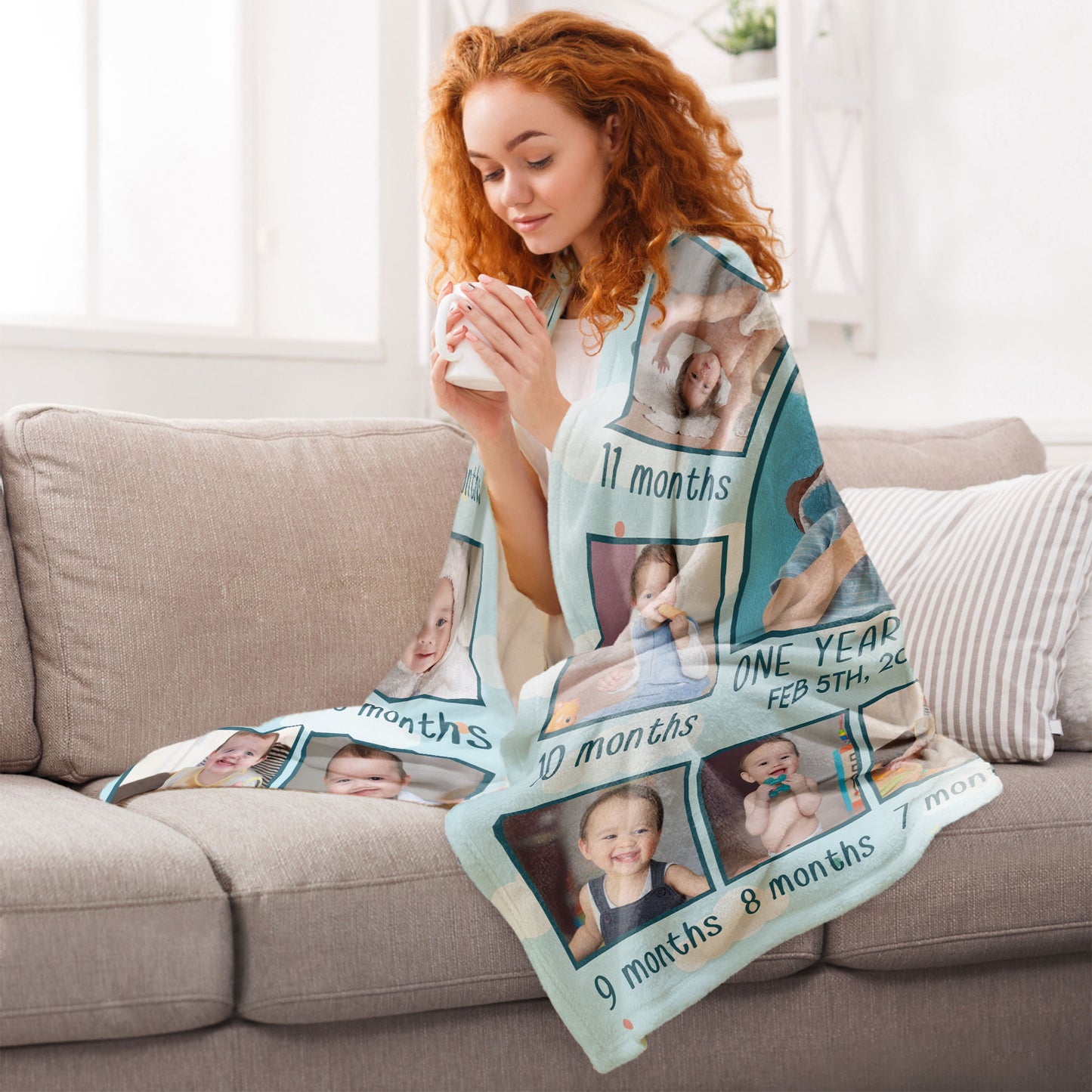 Newborn Kid Happy Month 1st Birthday Gift - Personalized Photo Blanket