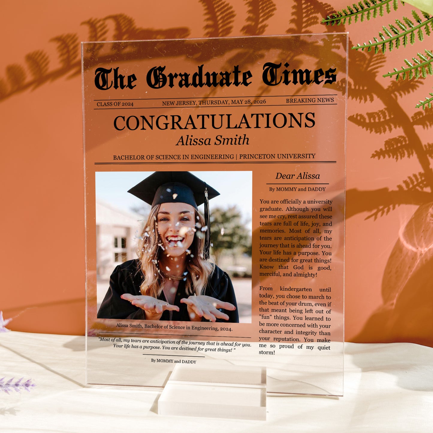 Newspaper Graduation Celebration - Personalized Acrylic Photo Plaque