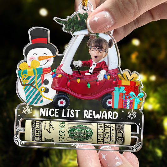 Nice List Santa Christmas Money Holder For Kids - Personalized Acrylic Photo Ornament