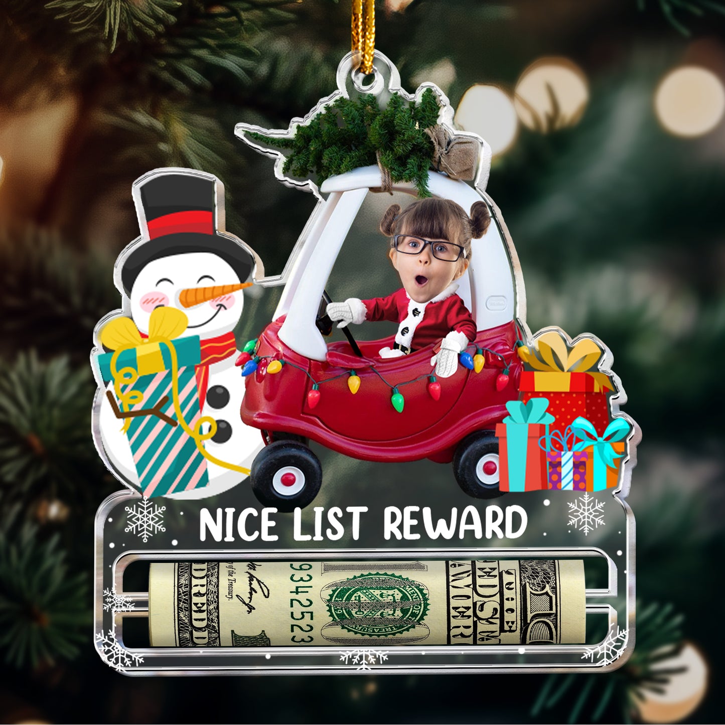 Nice List Santa Christmas Money Holder For Kids - Personalized Acrylic Photo Ornament