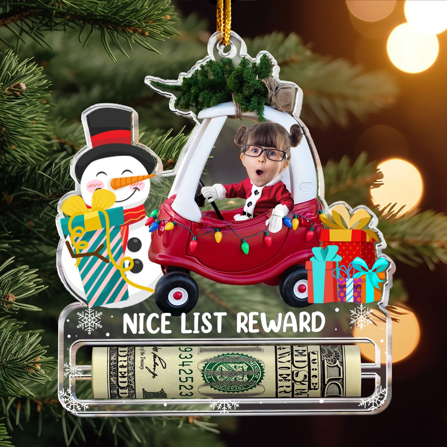 Nice List Santa Christmas Money Holder For Kids - Personalized Acrylic Photo Ornament