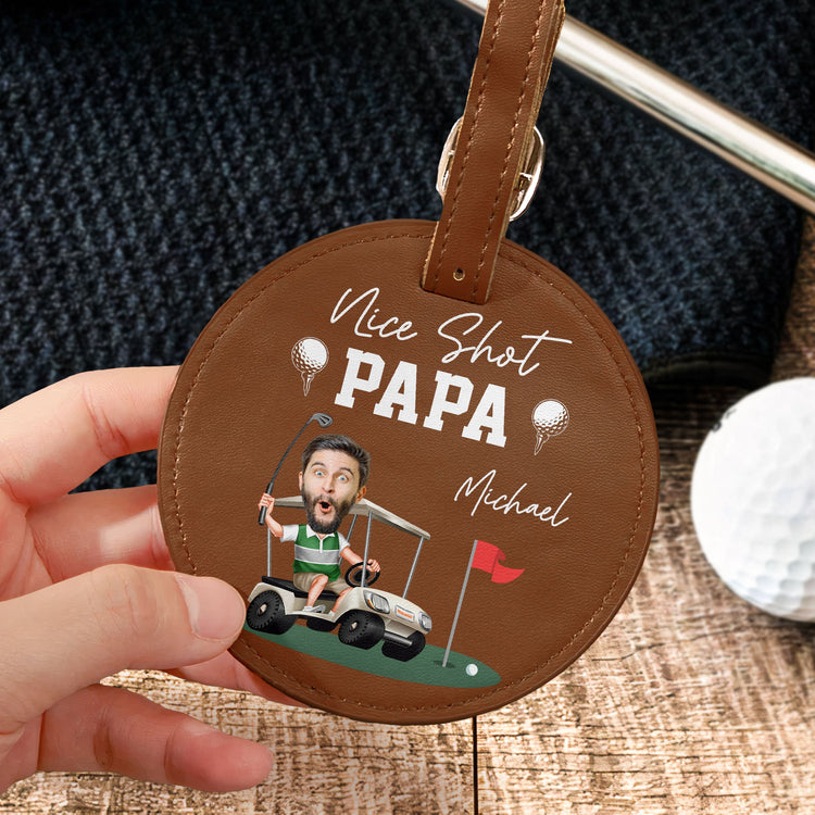 Nice Shot Daddy Gift For Dad And Golf Lovers - Personalized Photo Leather Golf Bag Tag