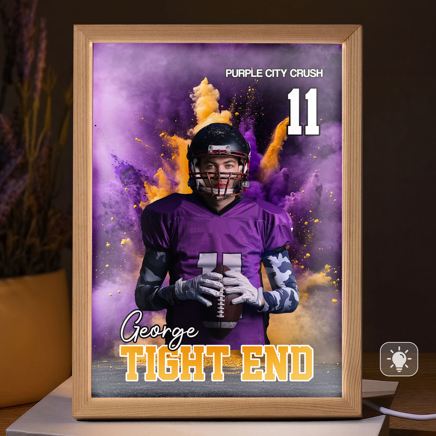 Night Light Poster For Kids - Football, Baseball, Soccer, Softball Players - Personalized Light Up Photo Frame