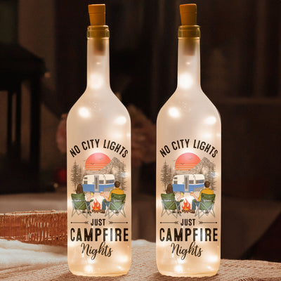No City Lights Just Campfire Nights - Personalized Bottle Lamp