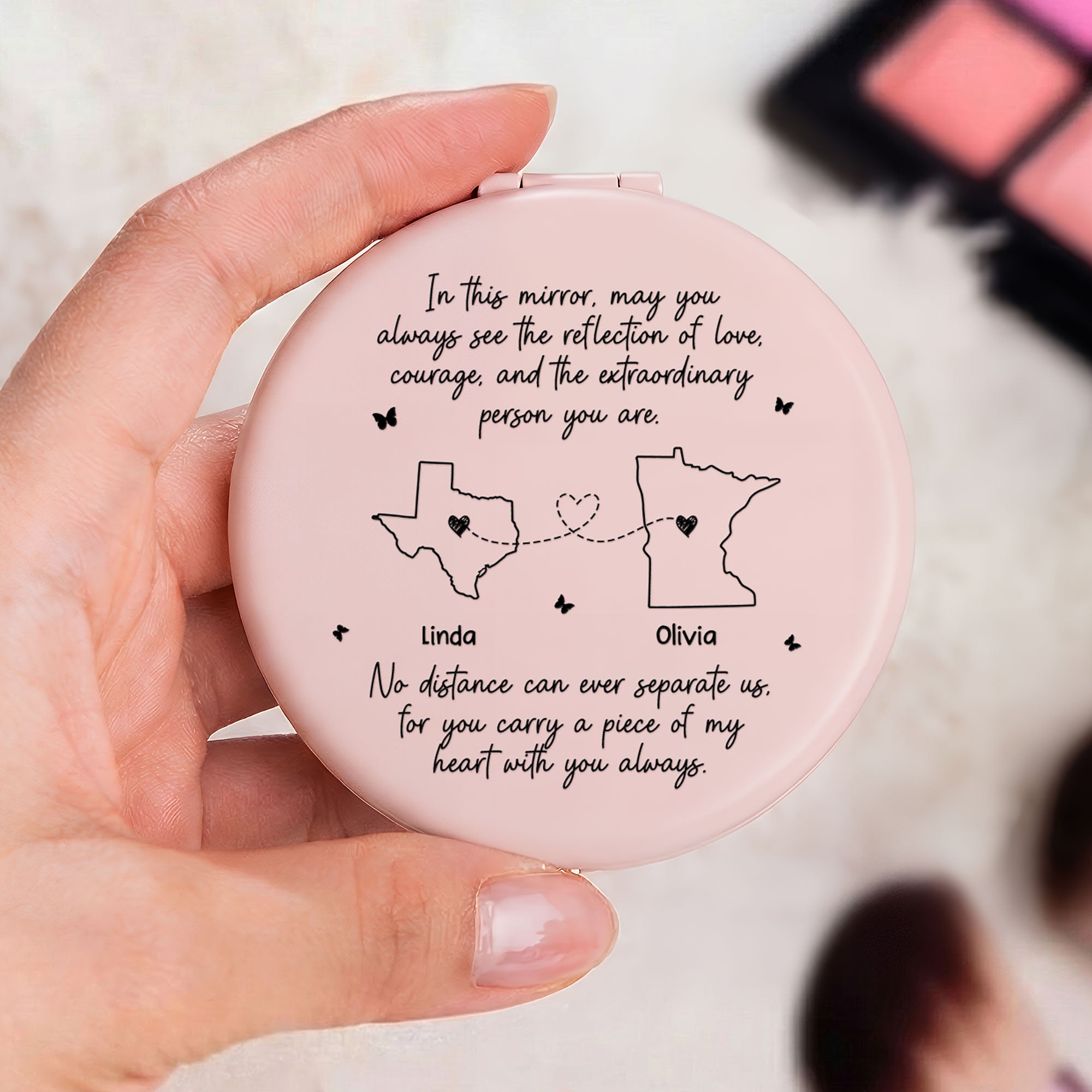 No Distance Can Ever Separate Us Mirror Reminder Long Distance Relationship - Personalized Compact Mirror