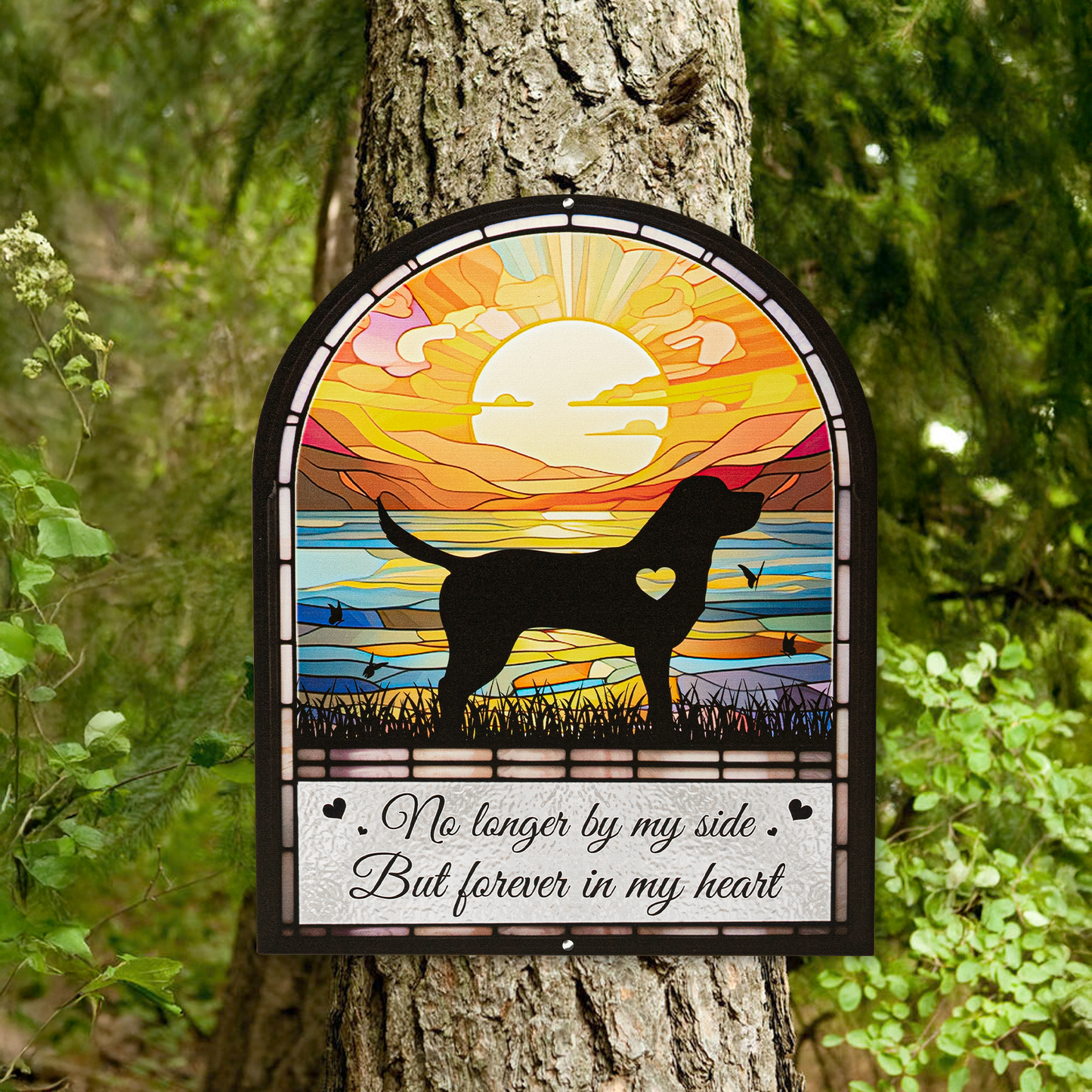 No Longer By My Side Forever In My Heart Dog Memorial - Personalized Metal Sign