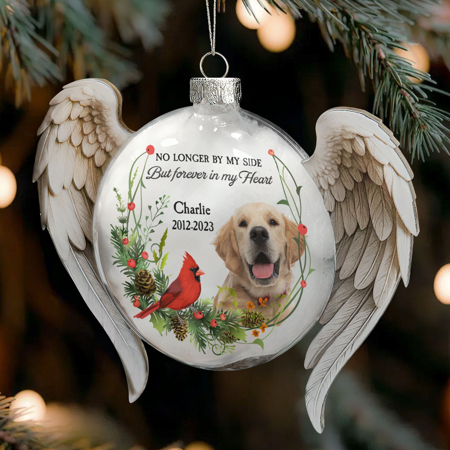No Longer By My Side Forever In My Heart - Personalized Memorial Glass Photo Ornament