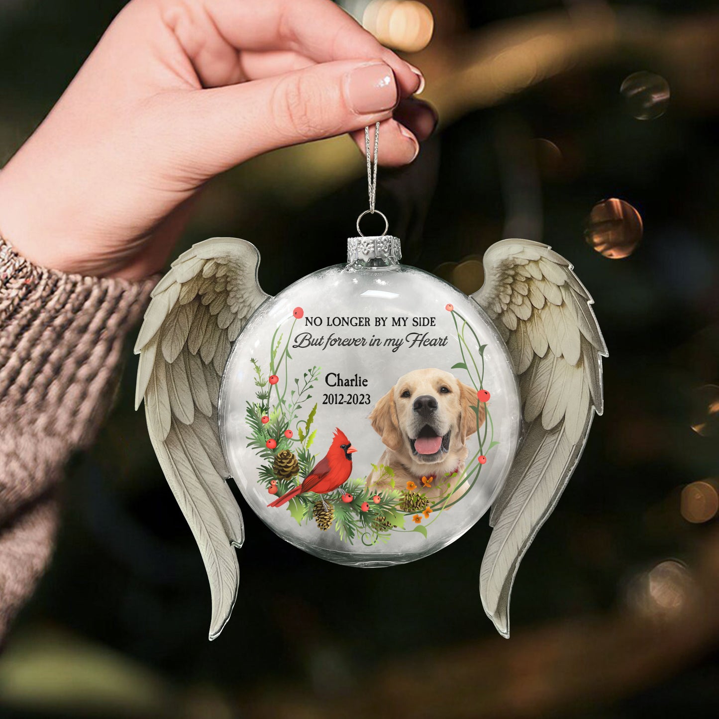 No Longer By My Side Forever In My Heart - Personalized Memorial Glass Photo Ornament