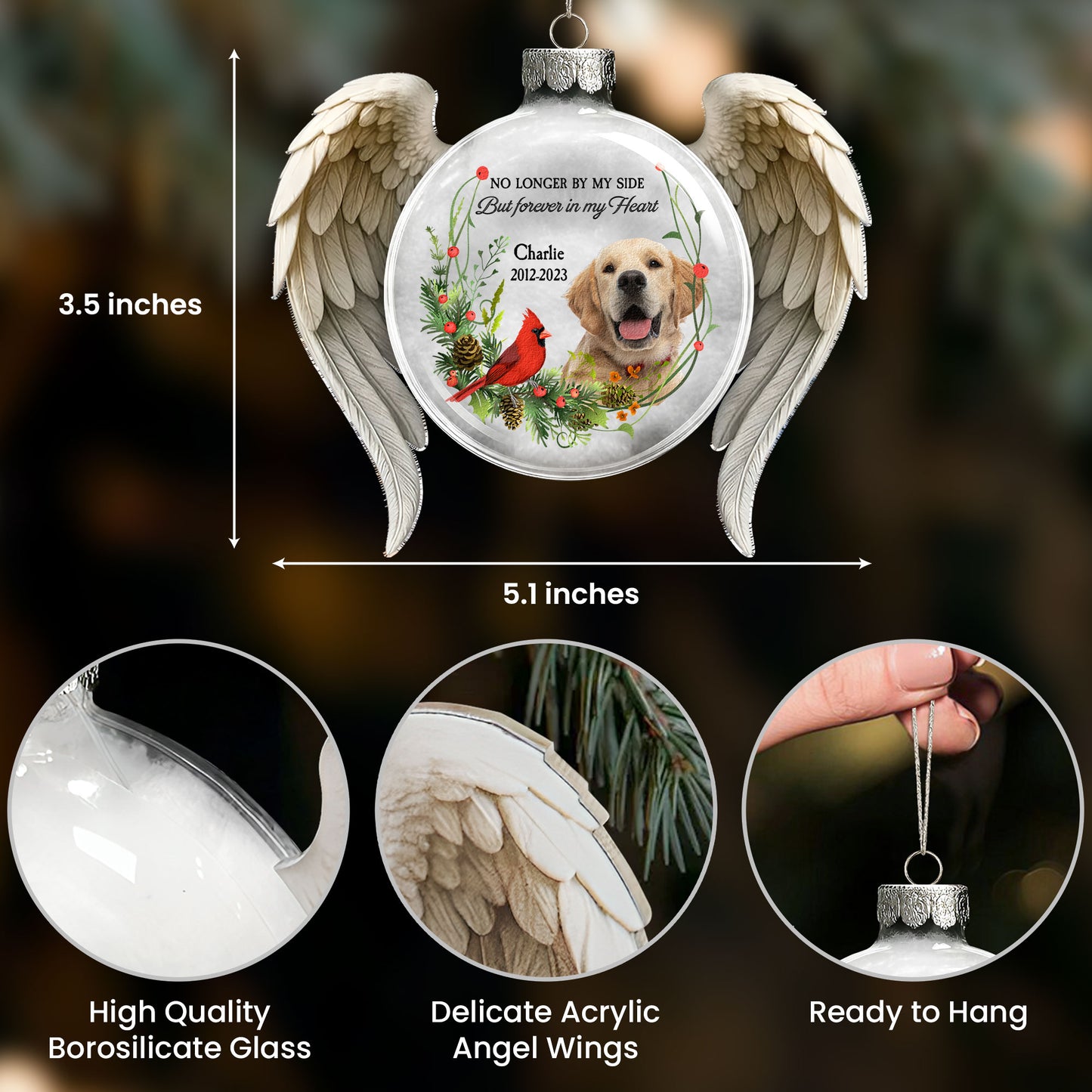 No Longer By My Side Forever In My Heart - Personalized Memorial Glass Photo Ornament