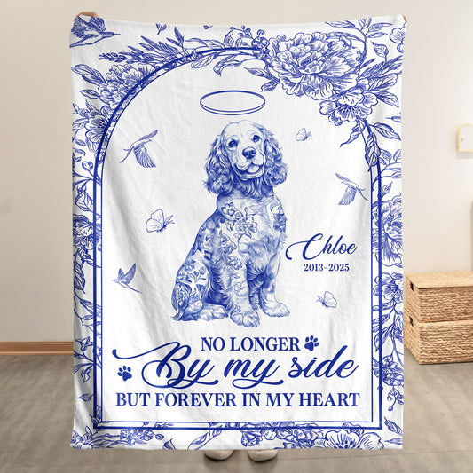 No Longer By My Side Forever In My Heart Pet Memorial Blanket - Personalized Blanket