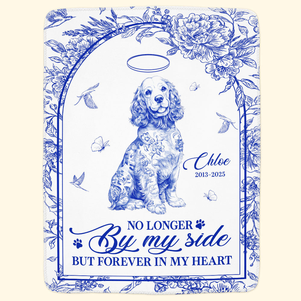 No Longer By My Side Forever In My Heart Pet Memorial Blanket - Personalized Blanket