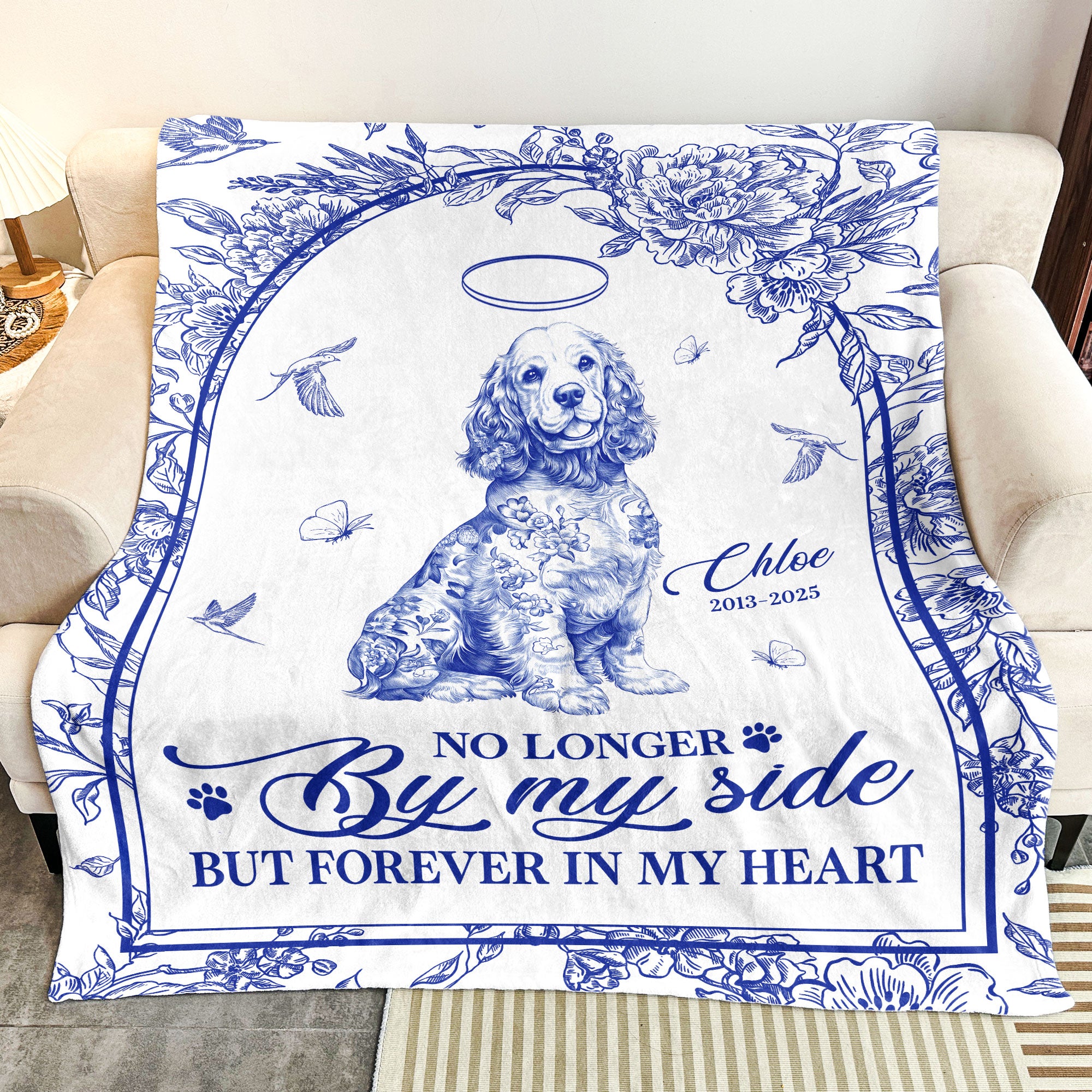 No Longer By My Side Forever In My Heart Pet Memorial Blanket - Personalized Blanket
