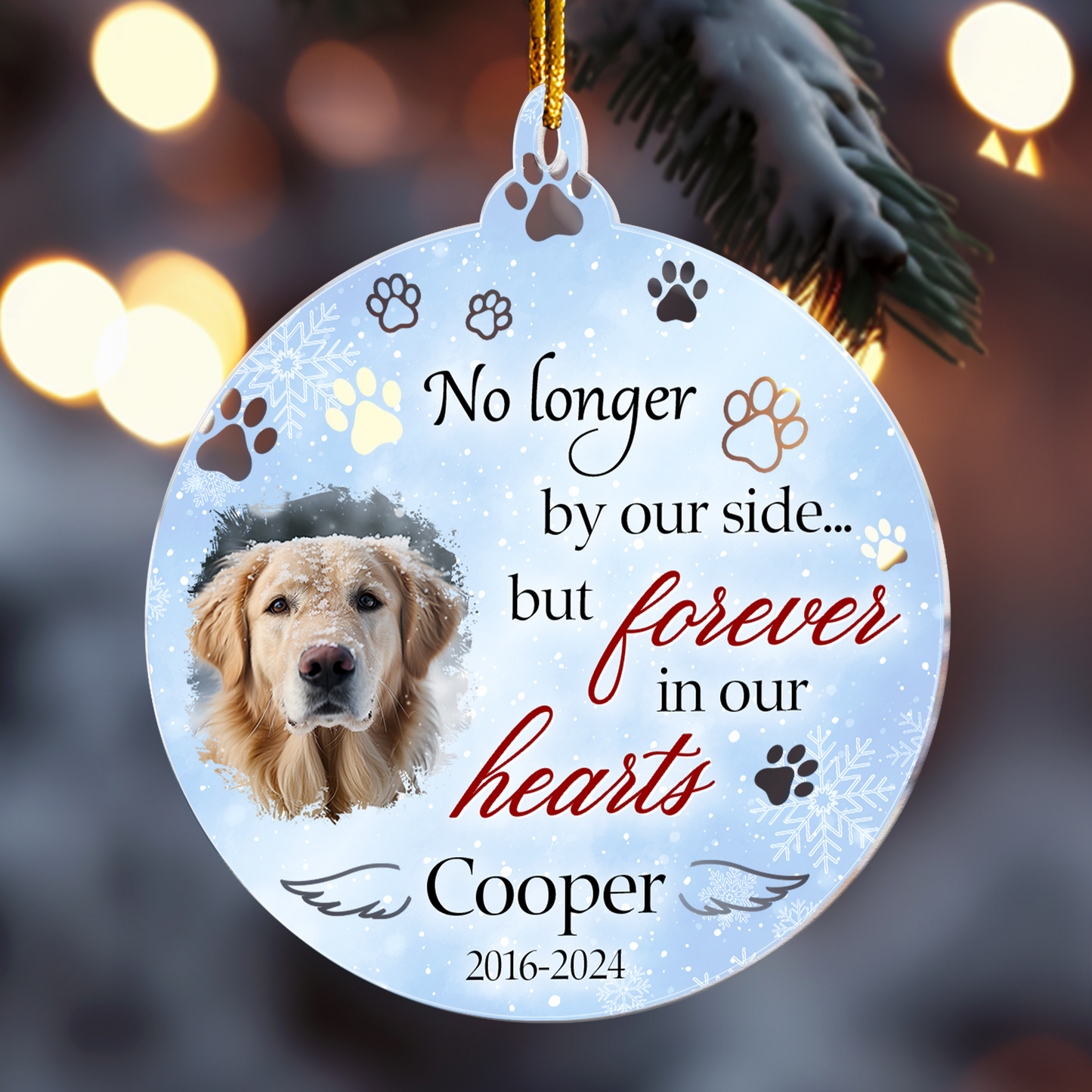 No Longer By Our Side But Forever In Our Hearts - Personalized Acrylic Photo Ornament