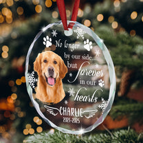 No Longer By Our Side But Forever In Our Hearts Pet - Personalized Glass Photo Ornament