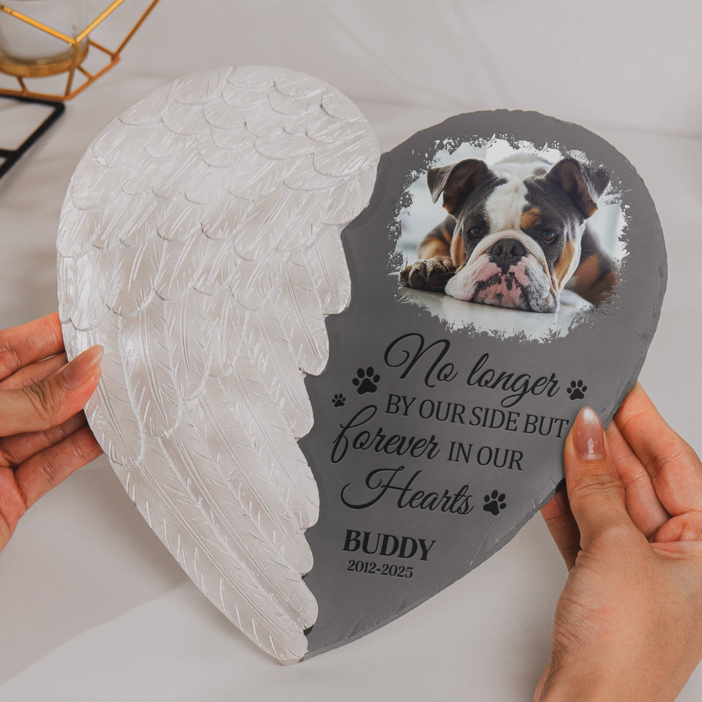 No Longer By Our Side Forever In Our Hearts - Personalized Photo Memorial Garden Stone