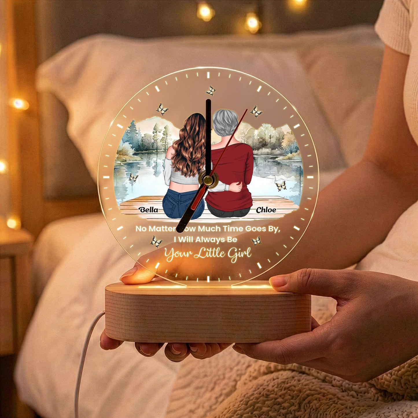 No Matter How Much Time Goes By We Will Always Be Your Little Girls, Boys - Personalized Acrylic Desk Clock Light