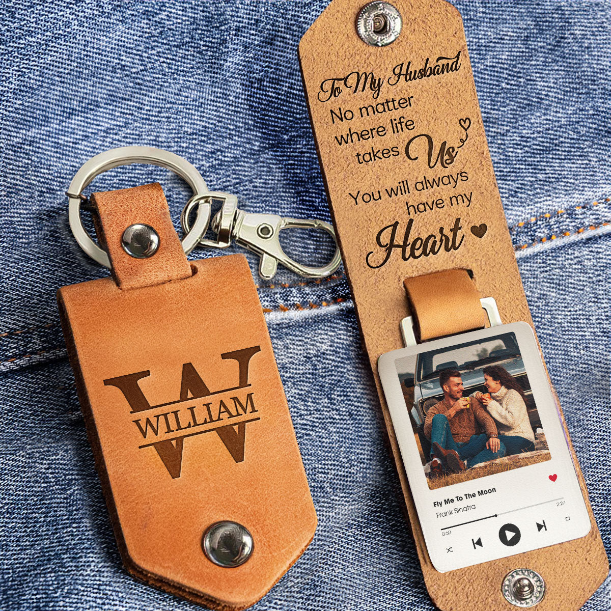 No Matter Where Life Takes Us - Personalized Leather Photo Keychain