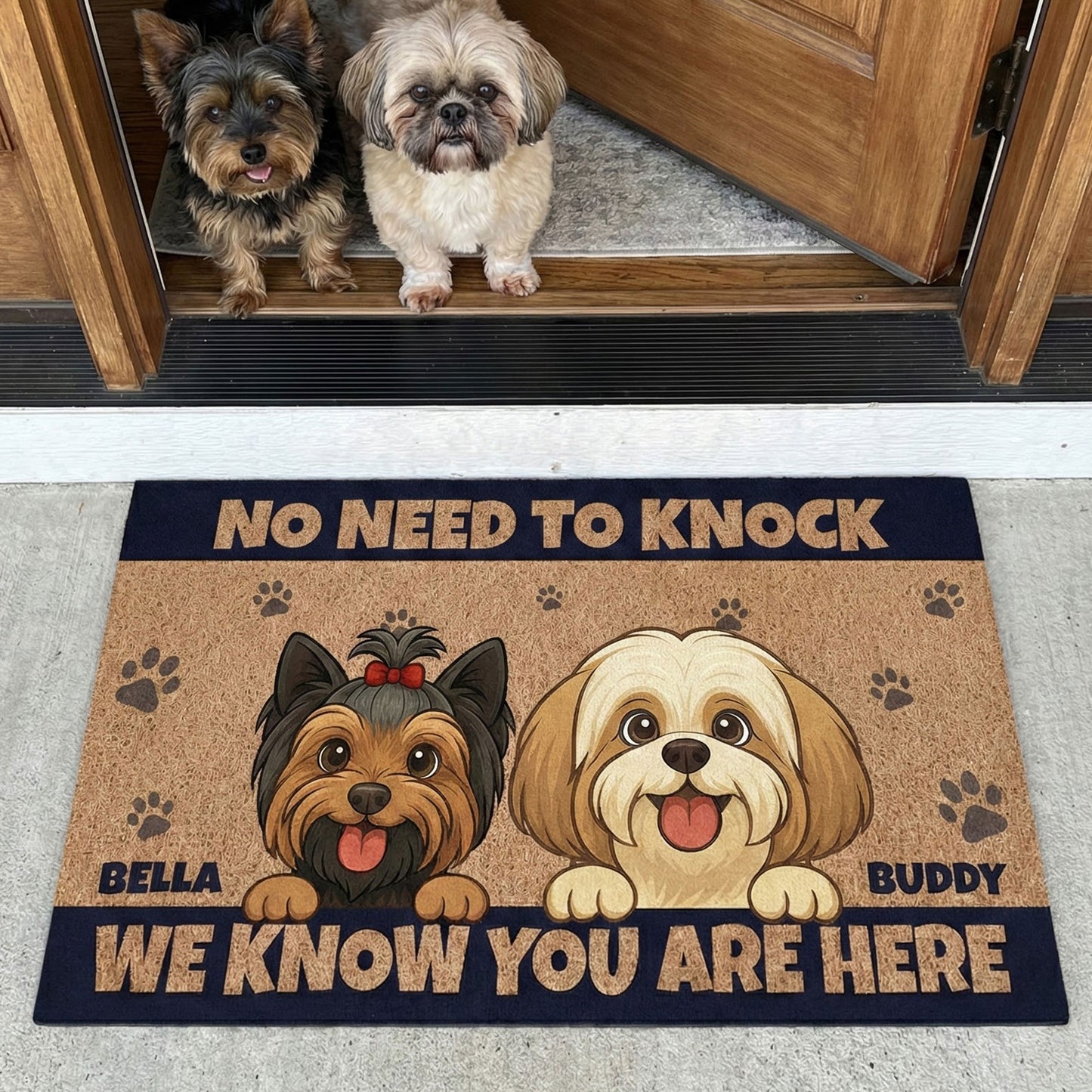 No Need To Knock We Know You Are Here - Dog New Version - Personalized Doormat