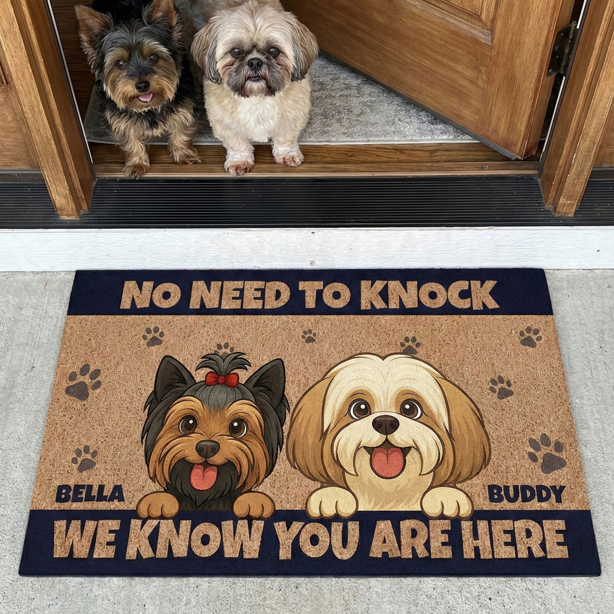 No Need To Knock We Know You Are Here - Dog New Version - Personalized Doormat