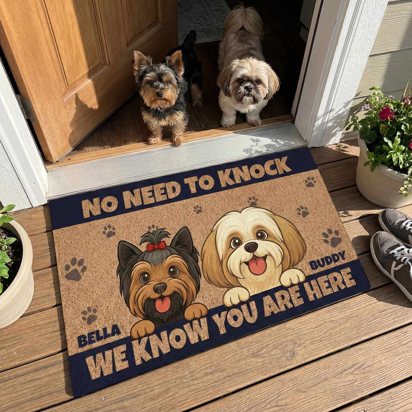 No Need To Knock We Know You Are Here - Dog New Version - Personalized Doormat