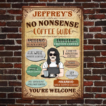 No Nonsense Coffee Guide - Personalized Metal Sign - Birthday, Funny, Grand Opening Gift For Coffee Shop, Coffee Lovers