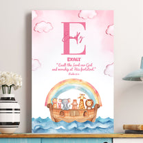 Noah's Ark With Kids Bible Verse And Name Wall Art Nursery Decor - Personalized Poster