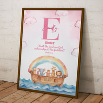 Noah's Ark With Kids Bible Verse And Name Wall Art Nursery Decor - Personalized Poster